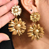 Wholesale Earrings Titanium Steel 18K Gold Plated Flower Leaves Retro High Grade Exaggerated Style