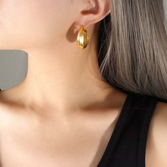 Wholesale Earrings 316L Stainless Steel 18K Gold Plated Geometric Ctype Texture Minimalist Design