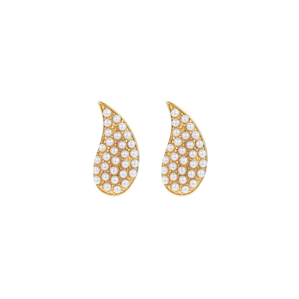Wholesale Earrings Titanium Steel 18K Gold Plated Hollow Drops With Pearl Vintage Style