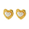 Wholesale Earrings Titanium Steel Pearl Heartshaped Retro Fashion Electroplating For Women