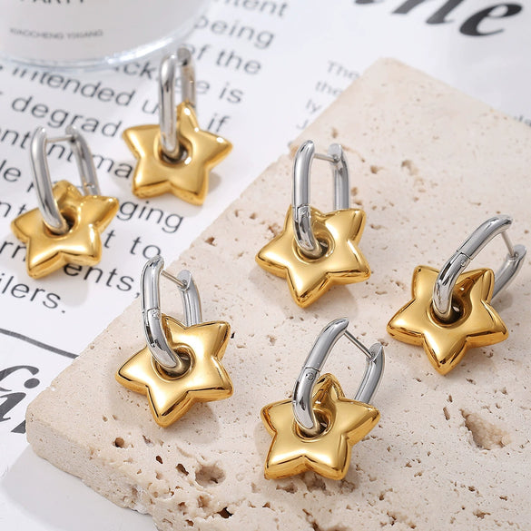 Wholesale Earrings 316L Stainless Steel Plated Gold Vintage Exaggerated Star Style For Women