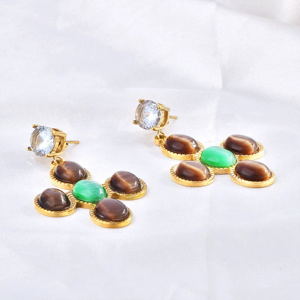 Wholesale Earrings Titanium Steel Retro Natural Style With Animal Zodiac Geometric Cartoon Character Electroplating