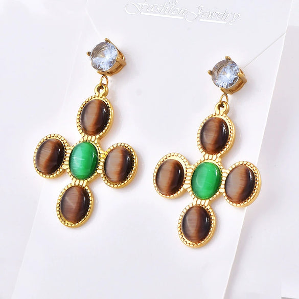 Wholesale Earrings Titanium Steel Retro Natural Style With Animal Zodiac Geometric Cartoon Character Electroplating