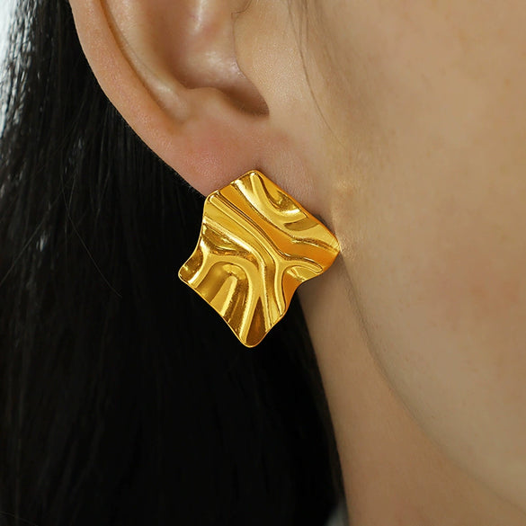 Wholesale Earrings 316L Stainless Steel Rhombus Geometric French Retro Style Electroplated