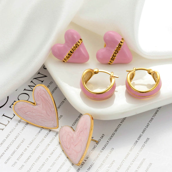 Wholesale Earrings Titanium Steel Sweet Geometric Heart Shape Electroplated