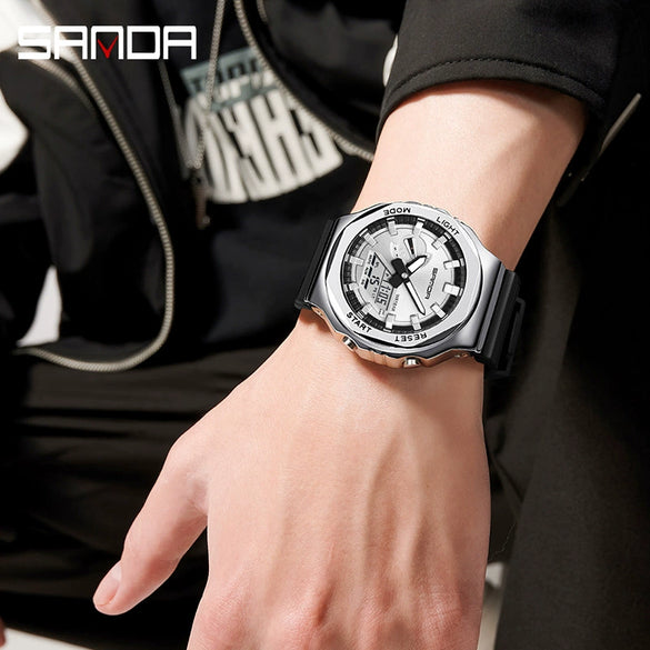 Wholesale Electronic Men's Watch Zinc Alloy Tpu Mineral Strengthened Glass Mirror Octagonal Round Light Luxury Multifunctional Waterproof