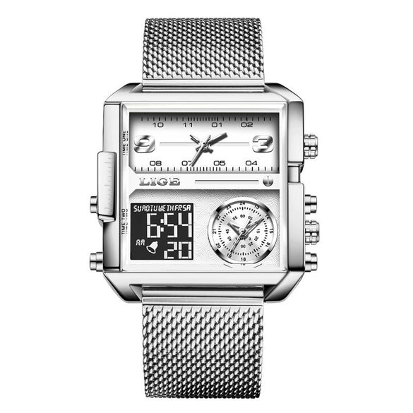 Wholesale Electronic Quartz Watch Square Alloy Case Stainless Steel Mesh Belt Sporty Style For Men