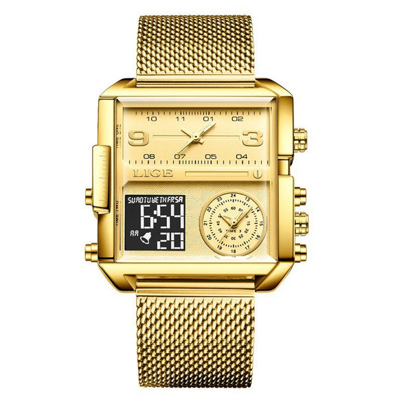 Wholesale Electronic Quartz Watch Square Alloy Case Stainless Steel Mesh Belt Sporty Style For Men