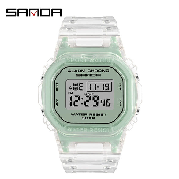 Wholesale Electronic Watch Square Transparent Strap Resin Multifunction Luminous Waterproof Outdoor Sports Light Luxury Style