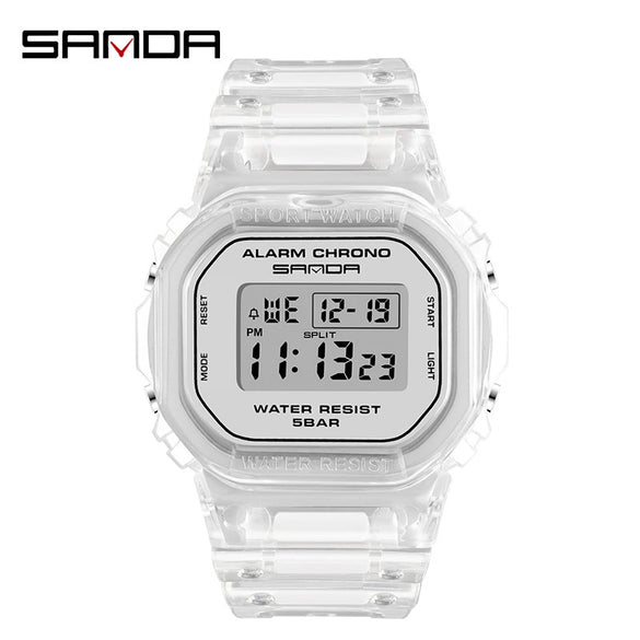 Wholesale Electronic Watch Square Transparent Strap Resin Multifunction Luminous Waterproof Outdoor Sports Light Luxury Style