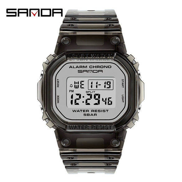 Wholesale Electronic Watch Square Transparent Strap Resin Multifunction Luminous Waterproof Outdoor Sports Light Luxury Style