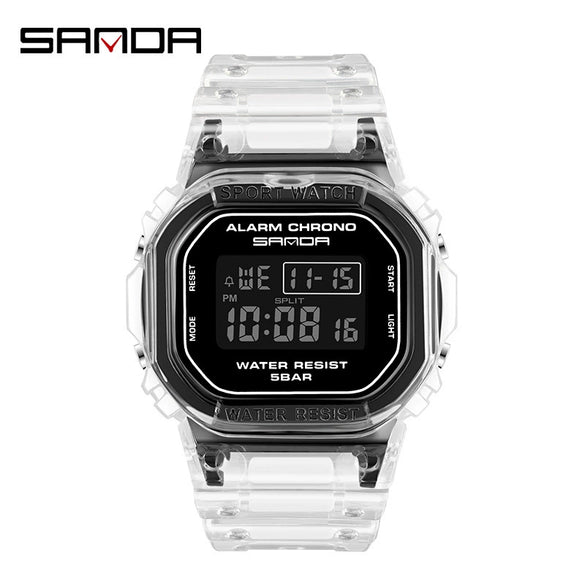 Wholesale Electronic Watch Square Transparent Strap Resin Multifunction Luminous Waterproof Outdoor Sports Light Luxury Style