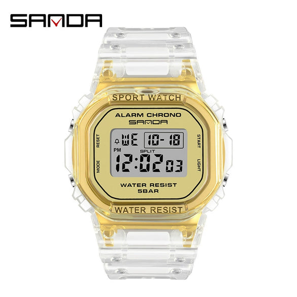 Wholesale Electronic Watch Square Transparent Strap Resin Multifunction Luminous Waterproof Outdoor Sports Light Luxury Style