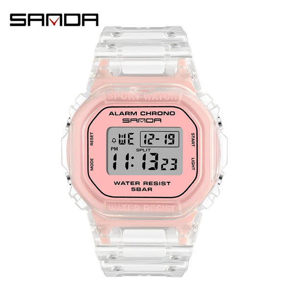 Wholesale Electronic Watch Square Transparent Strap Resin Multifunction Luminous Waterproof Outdoor Sports Light Luxury Style
