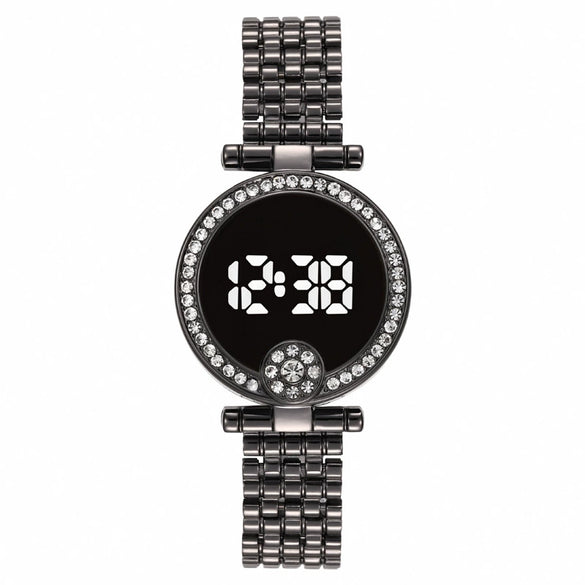 Wholesale Electronic Watches For Couples Alloy Stainless Steel Round Leisure Waterproof Diamondencrusted Led Watches