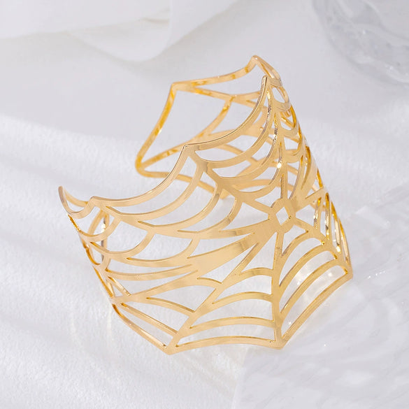 Wholesale Electroplated Alloy Spider Web Wide Hollow Exaggerated Geometric Open Design Bracelet Jewelry Accessory