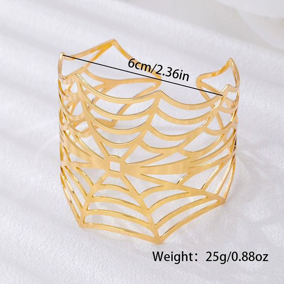 Wholesale Electroplated Alloy Spider Web Wide Hollow Exaggerated Geometric Open Design Bracelet Jewelry Accessory