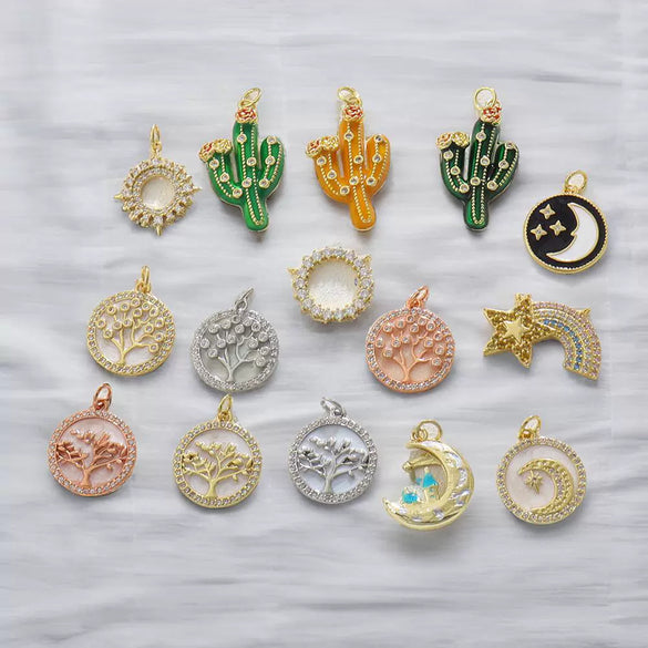 Wholesale Electroplated Copper Pendant Jewelry Accessories With Life Tree Cactus Star Moon Design