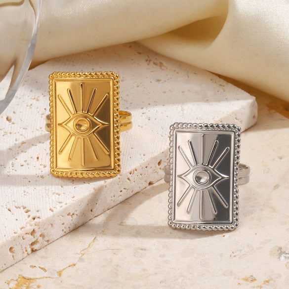Wholesale Electroplated Geometric Devil's Eye Open Ring For Women Stainless Steel