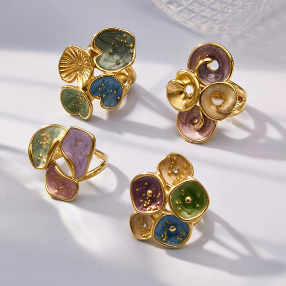 Wholesale Electroplated Geometric Leaf Stainless Steel Ring For Unisex Light Luxury Jewelry