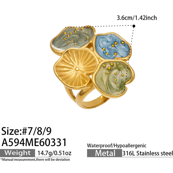 Wholesale Electroplated Geometric Leaf Stainless Steel Ring For Unisex Light Luxury Jewelry