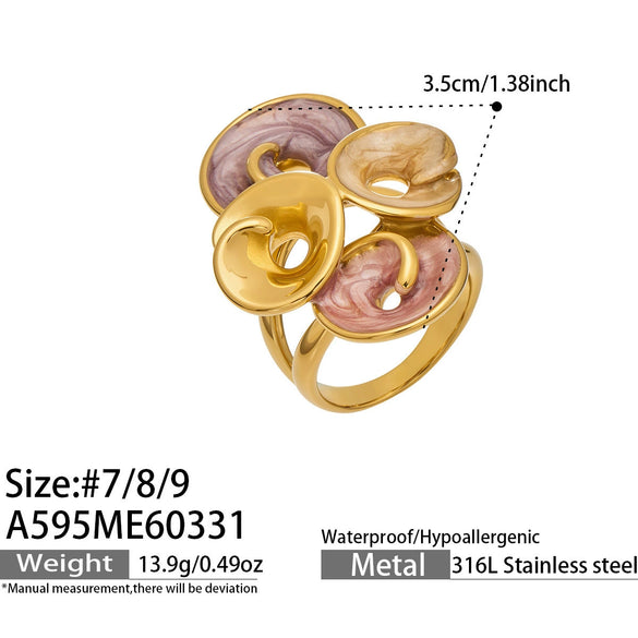 Wholesale Electroplated Geometric Leaf Stainless Steel Ring For Unisex Light Luxury Jewelry