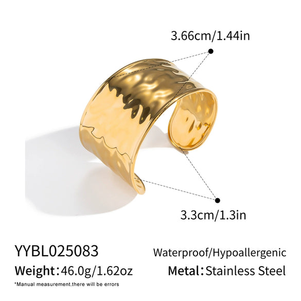 Wholesale Electroplated Geometric Light Luxury Stainless Steel Hammered Texture Open Bracelet Jewelry Accessories