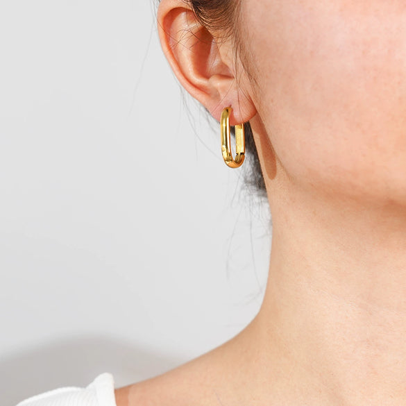 Wholesale Electroplated Geometric Oval Titanium Steel Earrings For Women