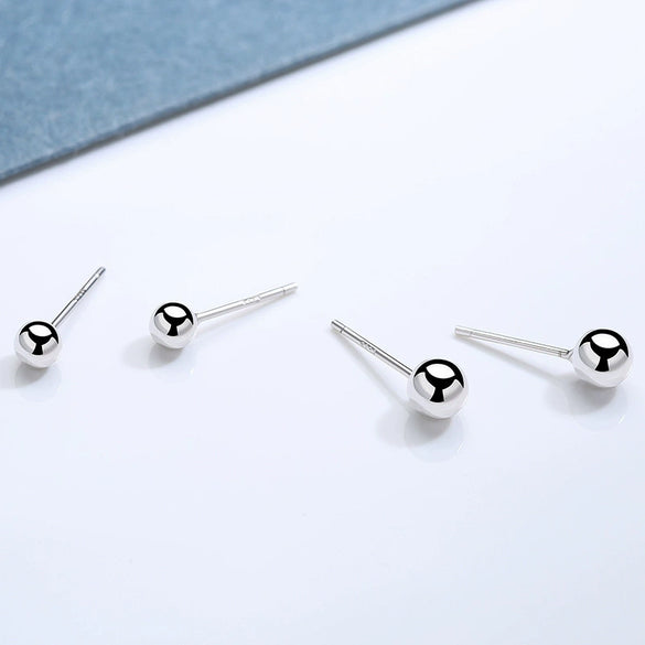 Wholesale Electroplated Geometric S999 Sterling Silver Round Beads Stud Earrings Unisex Fashion Jewelry