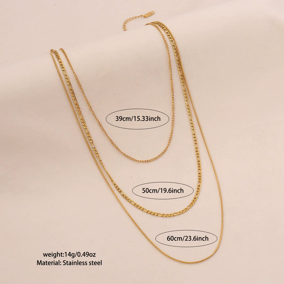 Wholesale Electroplated Geometric Stainless Steel And Titanium Steel 3Layer Clavicle Snake Bone Chain Unisex Necklace For Women
