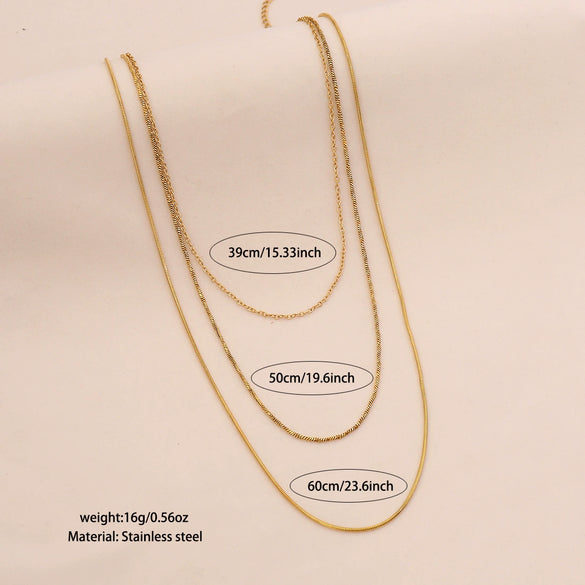Wholesale Electroplated Geometric Stainless Steel And Titanium Steel 3Layer Clavicle Snake Bone Chain Unisex Necklace For Women