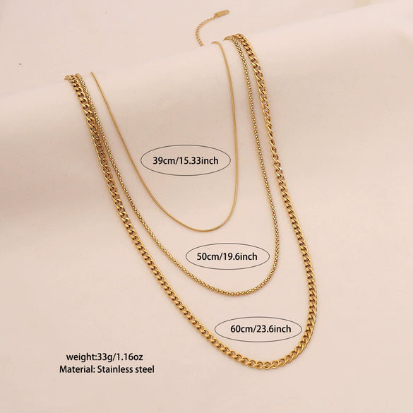 Wholesale Electroplated Geometric Stainless Steel And Titanium Steel 3Layer Clavicle Snake Bone Chain Unisex Necklace For Women