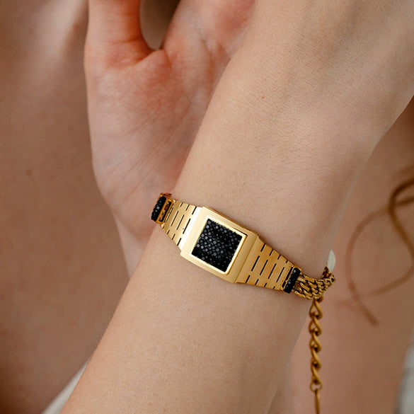 Wholesale Electroplated Geometric Stainless Steel Bracelet With Square Watch Unisex Jewelry
