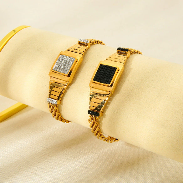 Wholesale Electroplated Geometric Stainless Steel Bracelet With Square Watch Unisex Jewelry