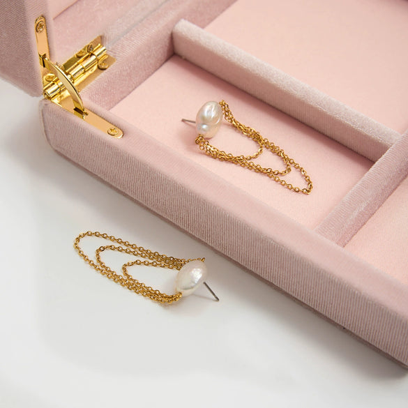 Wholesale Electroplated Geometric Stainless Steel Tassel Pearl Earrings For Women Light Luxury Minimalist Design
