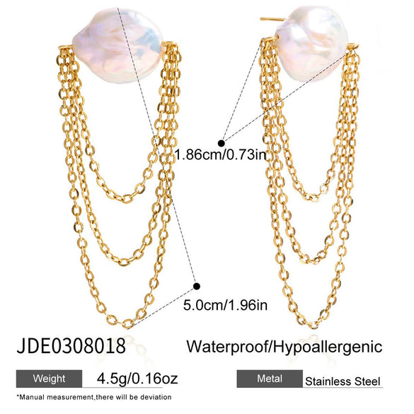 Wholesale Electroplated Geometric Stainless Steel Tassel Pearl Earrings For Women Light Luxury Minimalist Design