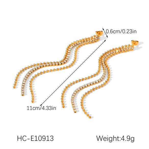 Wholesale Electroplated Geometric Stainless Steel Women's Long Tassel Earrings