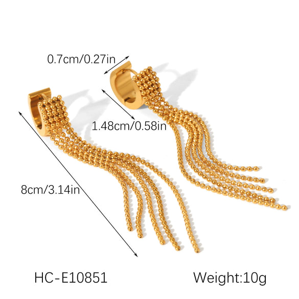 Wholesale Electroplated Geometric Stainless Steel Women's Long Tassel Earrings
