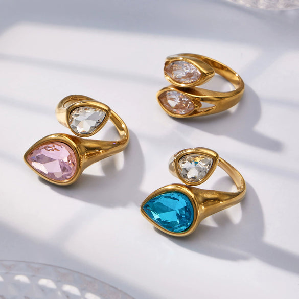 Wholesale Electroplated Geometric Stainless Steel Women's Water Drop Zircon Index Finger Rings Jewelry Accessories