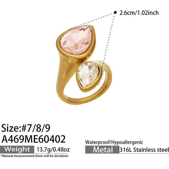 Wholesale Electroplated Geometric Stainless Steel Women's Water Drop Zircon Index Finger Rings Jewelry Accessories