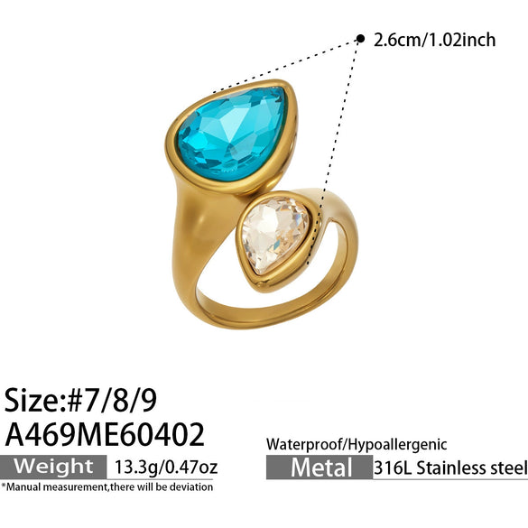 Wholesale Electroplated Geometric Stainless Steel Women's Water Drop Zircon Index Finger Rings Jewelry Accessories