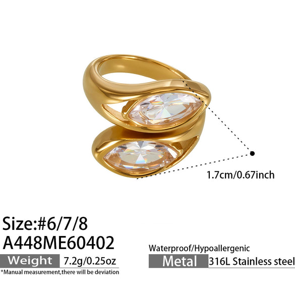 Wholesale Electroplated Geometric Stainless Steel Women's Water Drop Zircon Index Finger Rings Jewelry Accessories