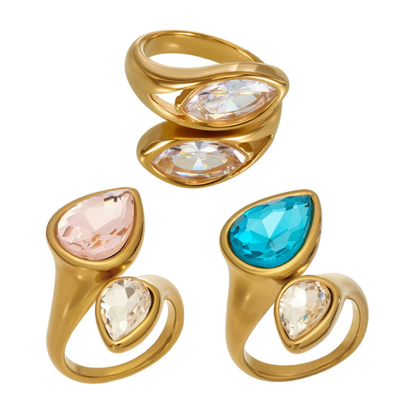 Wholesale Electroplated Geometric Stainless Steel Women's Water Drop Zircon Index Finger Rings Jewelry Accessories
