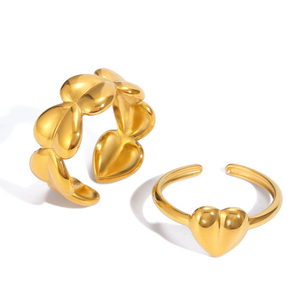 Wholesale Electroplated Heartshaped Stainless Steel Open Ring Jewelry For Unisex