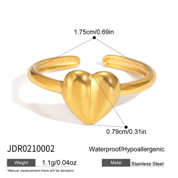 Wholesale Electroplated Heartshaped Stainless Steel Open Ring Jewelry For Unisex