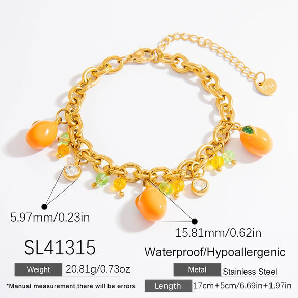 Wholesale Electroplated 18K Real Gold Stainless Steel Fruit Shape Pendant Bracelet For Women