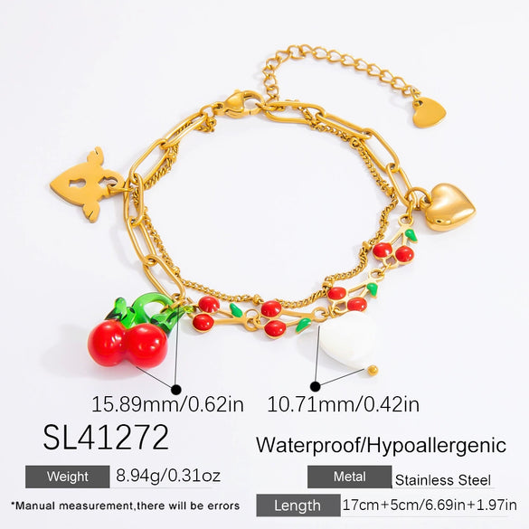 Wholesale Electroplated 18K Real Gold Stainless Steel Fruit Shape Pendant Bracelet For Women