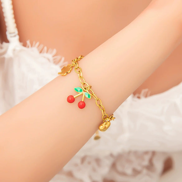 Wholesale Electroplated 18K Real Gold Stainless Steel Fruit Shape Pendant Bracelet For Women