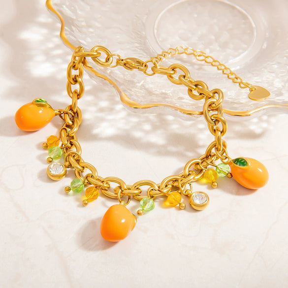 Wholesale Electroplated 18K Real Gold Stainless Steel Fruit Shape Pendant Bracelet For Women