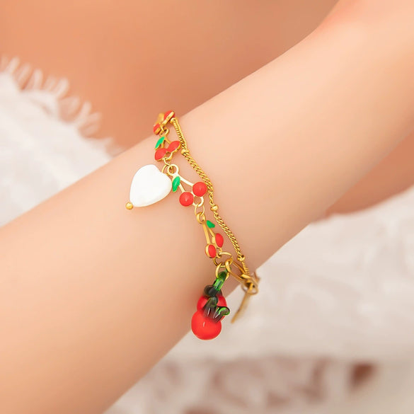 Wholesale Electroplated 18K Real Gold Stainless Steel Fruit Shape Pendant Bracelet For Women
